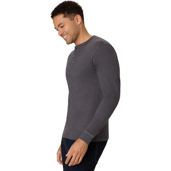 TBeefy Men Cotton Henley Long Slate Heather Sleeve Shirt Casual Classic Soft Top - Picture 3 of 5